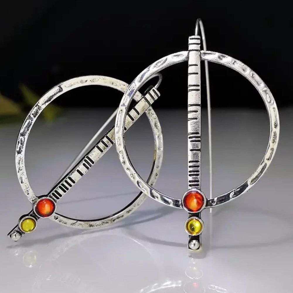 925 Silver Large Hoop Colorful Gemstone Dangle Hook Earrings - NEW